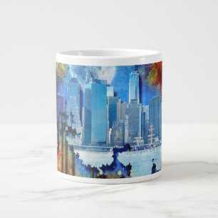 Grande Tasse SlipperyJoe NYC graffiti lune entourée tourbillonn