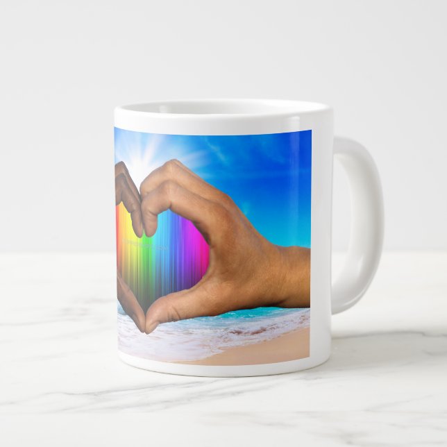 Grande Tasse SlipperyJoe's deux mains coeur interracial mâle h (Devant droit)