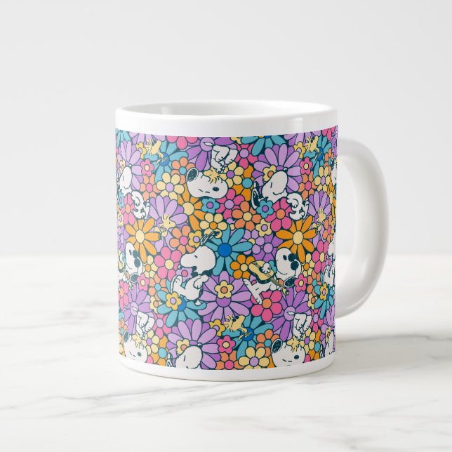 Grande Tasse Snoopy & Motif de fleurs de bois (Devant droit)