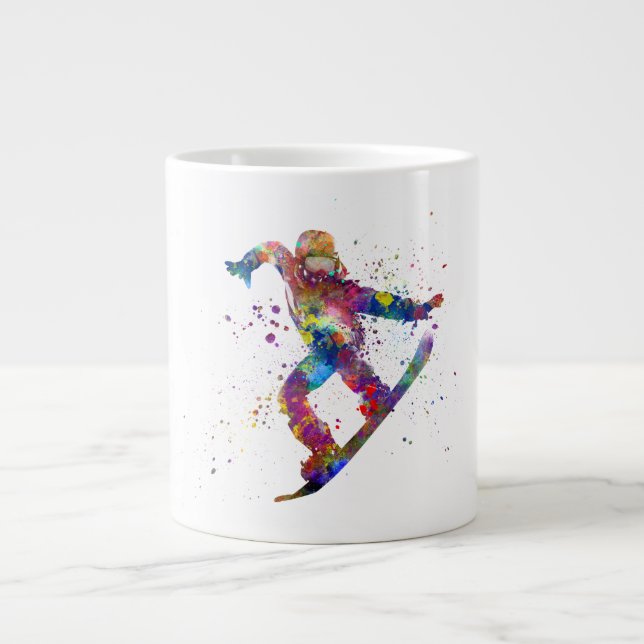 Grande Tasse Snowboard en aquarelle (Devant)
