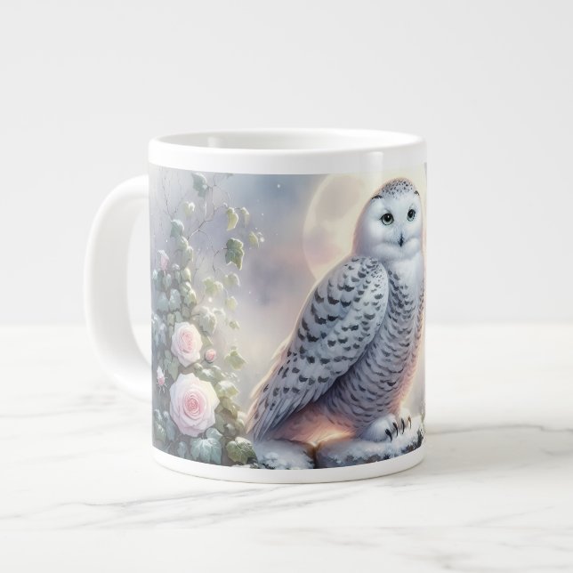 Grande Tasse Snowy Owl in Moonlit Winter Garden (Devant gauche)