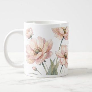 Grande Tasse Soft Pink Floral Watercolor Bouquet Art