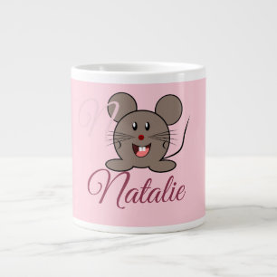Grande Tasse Souris souriante - en monogrammed rose pastel