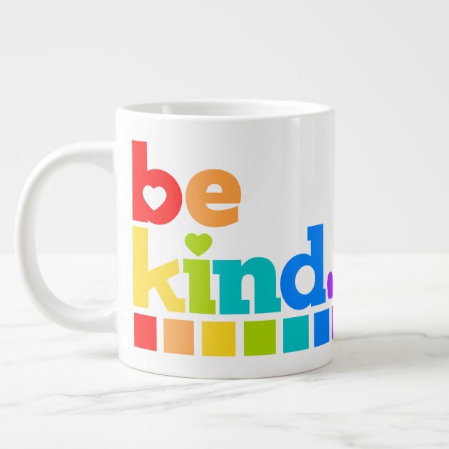 Grande Tasse Soyez gentil texte graphique arc-en-ciel slogan cœ (Gauche)
