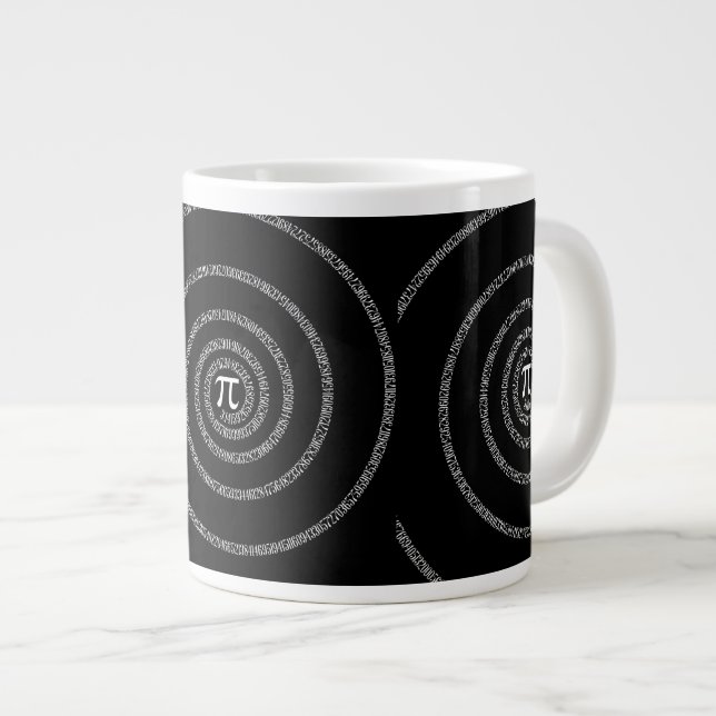 Grande Tasse Spirale pour la typographie de Pi sur Noir (Devant droit)