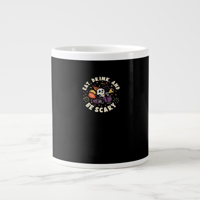 Grande Tasse Spooky Skeleton Celebrating Halloween Eat Drink (Devant)