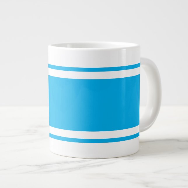 Grande Tasse Sporty Large Ciel Lumineux Bleu Blanc Racing Strip (Devant droit)