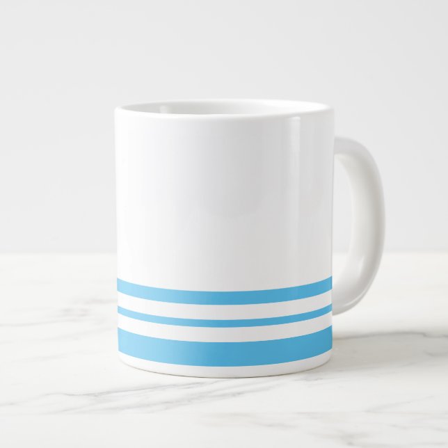 Grande Tasse Sporty Sky Blue White Twin Bold Racing Stripes (Devant droit)