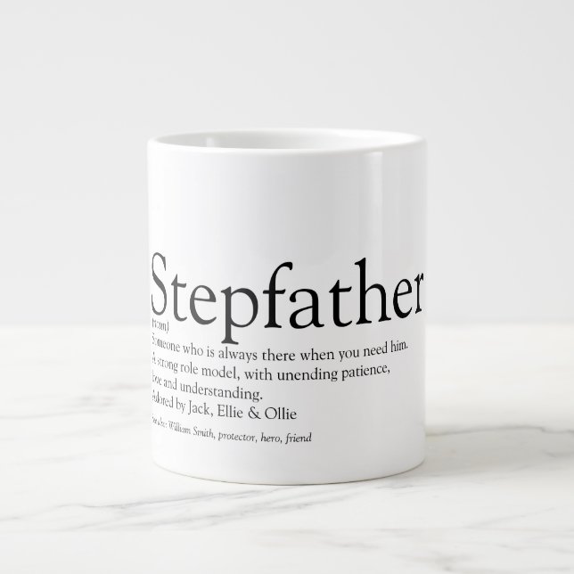 Grande Tasse Super Papa Noir et Blanc Meilleur Beau-Père (Devant)