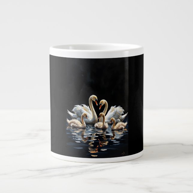 Grande Tasse Swan Family on Black Lake Artwork (Devant)