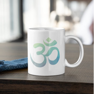 Grande Tasse Symbole Om Shanti Géométrique Bleu Vert Turquoise