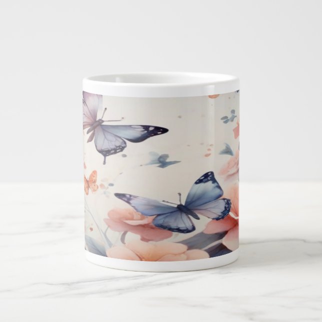 Grande Tasse Symphonie aquarelle avec papillons gracieux (Devant)