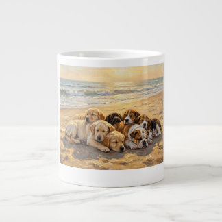 Grande Tasse T-shirt Chiots Sur La Plage