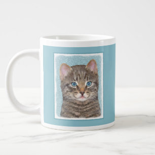 Grande Tasse Tabby Gris Peinture Chat - Cute Original Art Chat