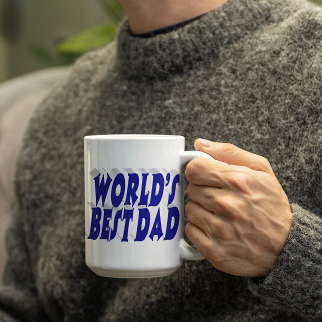 Grande Tasse Texte 3d bleu meilleur papa (Créateur téléchargé)