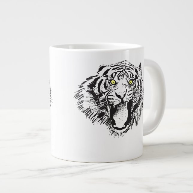 Grande Tasse Tigre en noir avec yeux jaunes (Devant droit)