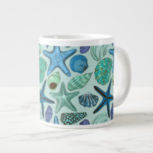 Grande Tasse Tons De Coquillages Bleus Et Motif D'Étoile