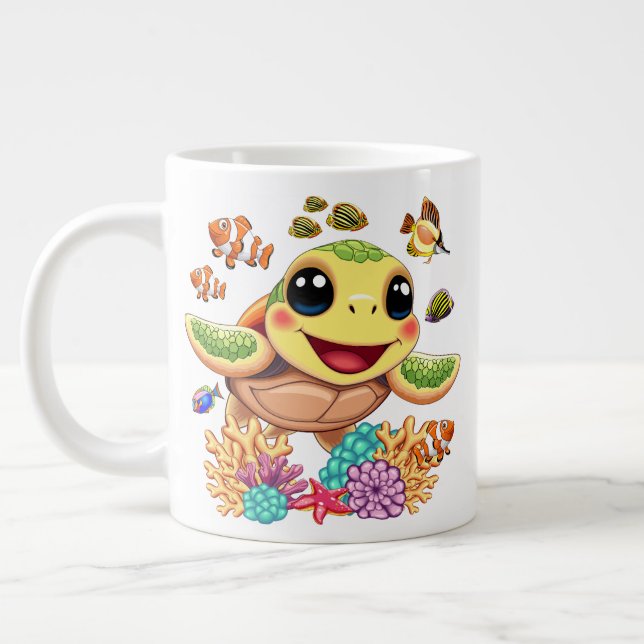 Grande Tasse Tortue de mer Bébé heureux et mignonne personnage (Gauche)