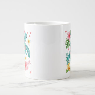 Grande Tasse Tortue de mer Fleurs tropicales été