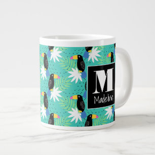 Grande Tasse Toucans sur Turquoise Monogramme