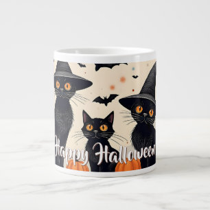 Grande Tasse Trois chats noirs avec des chapeaux à Halloween