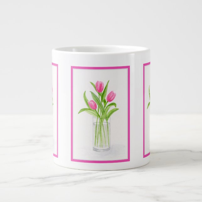 Grande Tasse Tulipes dans l'eau peinte à la main Aquarelle Flor (Devant)