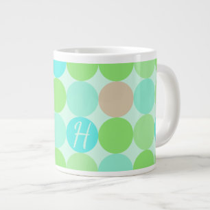 Grande Tasse Turquoise Bleu Vert & Cercles Orange Monogramme
