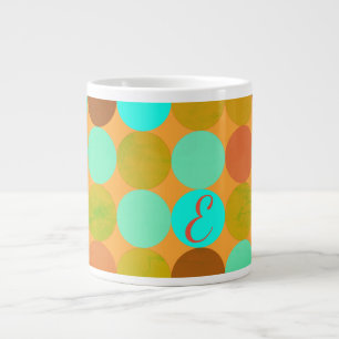 Grande Tasse Turquoise Bleu Vert & Cercles Orange Monogramme
