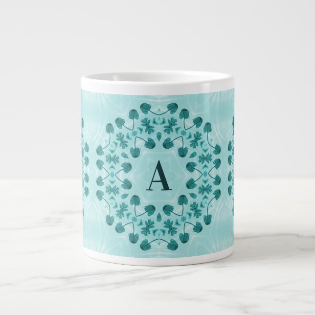 Grande Tasse Turquoise Floral Abstrait Monogramme (Devant)