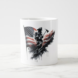 Grande Tasse Un pompier américain.Drapeau des Etats-Unis.
