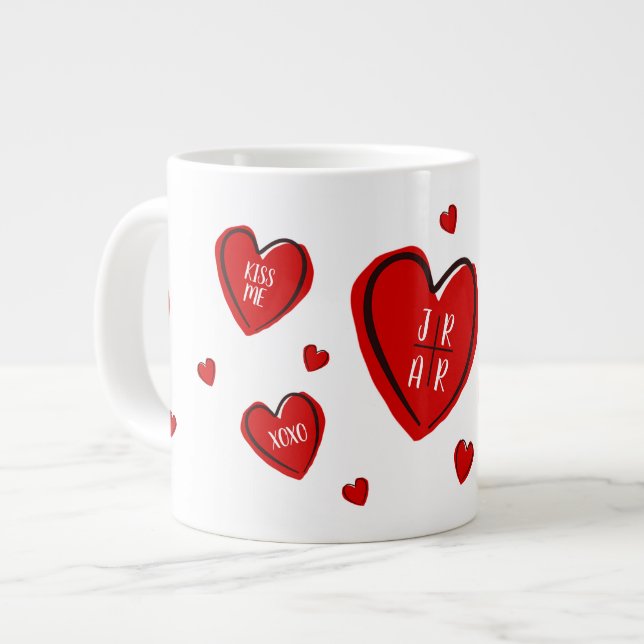 Grande Tasse Valentine Red Hearts mignonne Personnaliser Couple (Devant gauche)