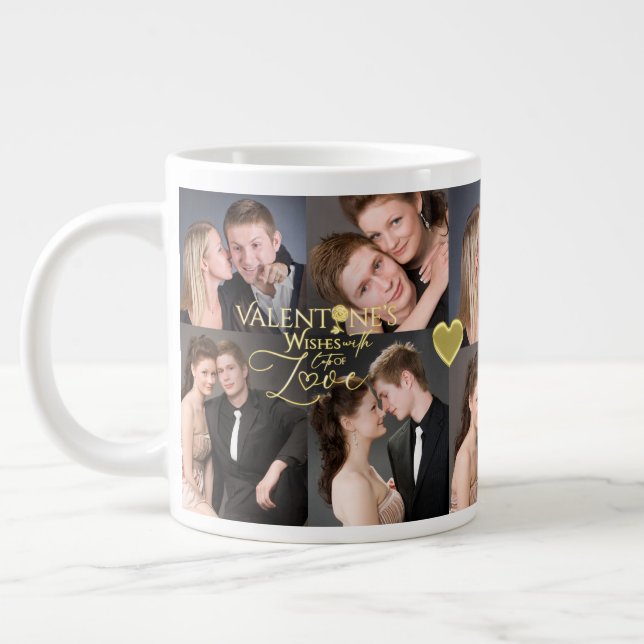 Grande Tasse Valentine's Day Elegant Gold Photo Collage  (Gauche)