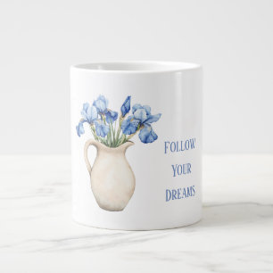 Grande Tasse Vase Crème Fleurs d'Iris Violet