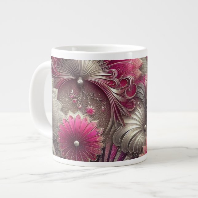 Grande Tasse Ventilateurs Art nouveau rose et argent (Devant gauche)