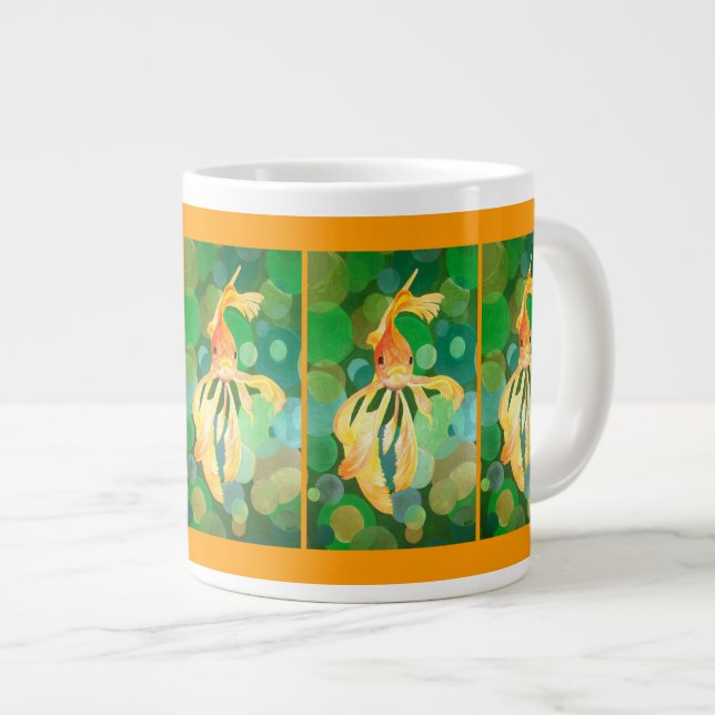 Grande Tasse Vermilion Poisson D'Or Nager Dans Les Bulles Verte (Devant droit)