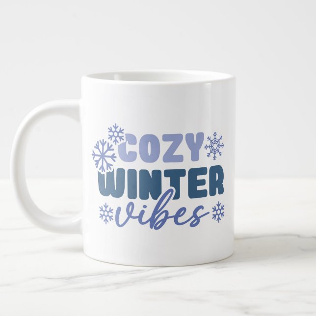 Grande Tasse Vibes d'hiver confortables - Typographie du flocon (Gauche)