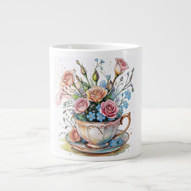 Grande Tasse Vin floral Motif - Aquarelle douce Boho art (Devant)