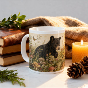 Grande Tasse Vintage Woodland Ourson Noir Cottagecore