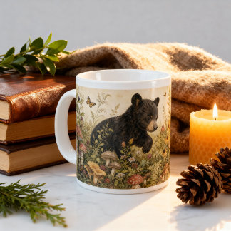 Grande Tasse Vintage Woodland Ourson Noir Cottagecore