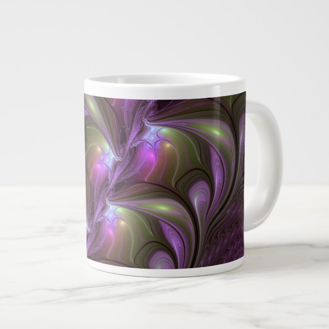 Grande Tasse Violet Abstrait violet violet kaki fractal (Devant droit)