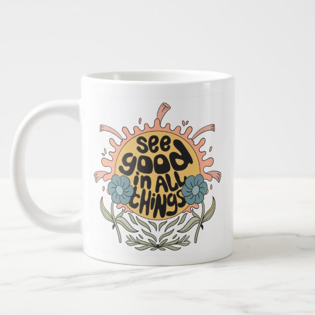 Grande Tasse Voir le bon dans toutes les choses Hippie Graphic (Gauche)