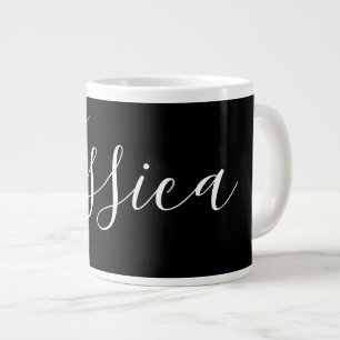 Grande Tasse Votre nom   Élégant script blanc sur noir