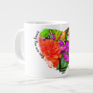 Grande Tasse Vous êtes mon coeur. Fleurs d'été orange et violet