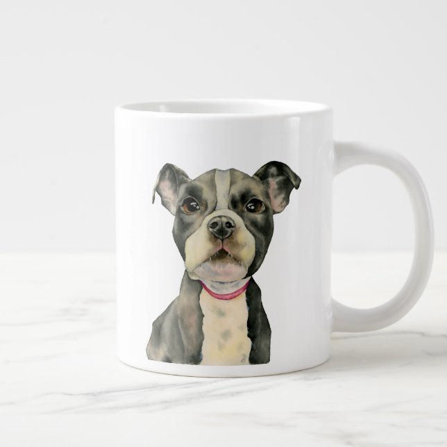 Grande Tasse Watercolor Pit Bull Terrier Chien chiot (Droite)