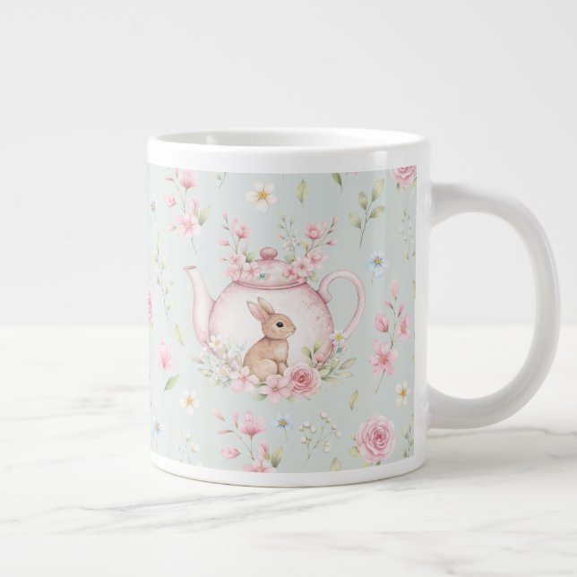 Grande Tasse Whimsical Bunny Teapot Floral Spring  (Droite)