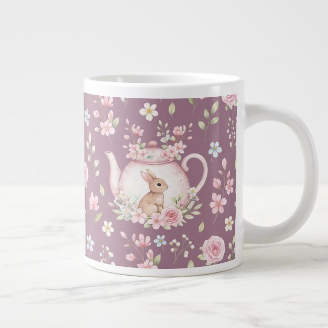Grande Tasse Whimsical Bunny Teapot Floral Spring  (Droite)