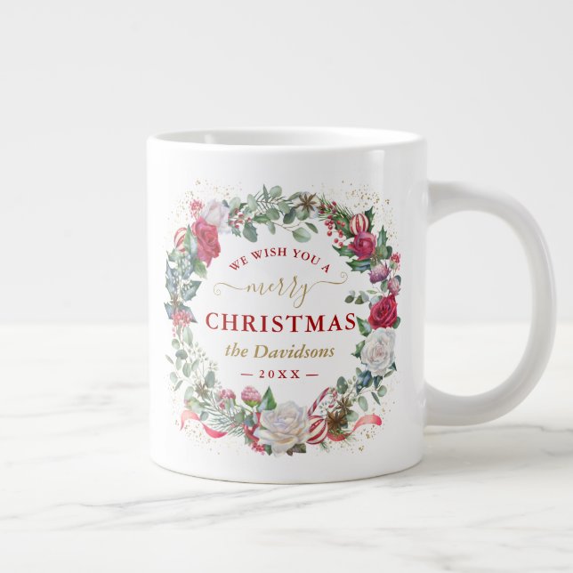 Grande Tasse Wish You A Merry Christmas Wreath Monogram (Droite)