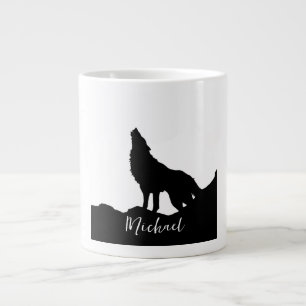 Grande Tasse Wolf Pop Art Votre Nom Personnalisé Noir Blanc