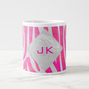 Grande Tasse Zebra Hot rose et blanc avec Monogramme