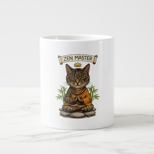 Grande Tasse Zen Master Cat Funny Chill Gray Tabby Cat Gift  (Devant)